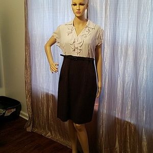 Voir Voir above knee chocolate/white dotted dress